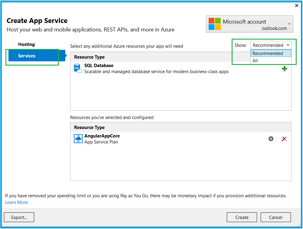 Azure Web App with the submitted details